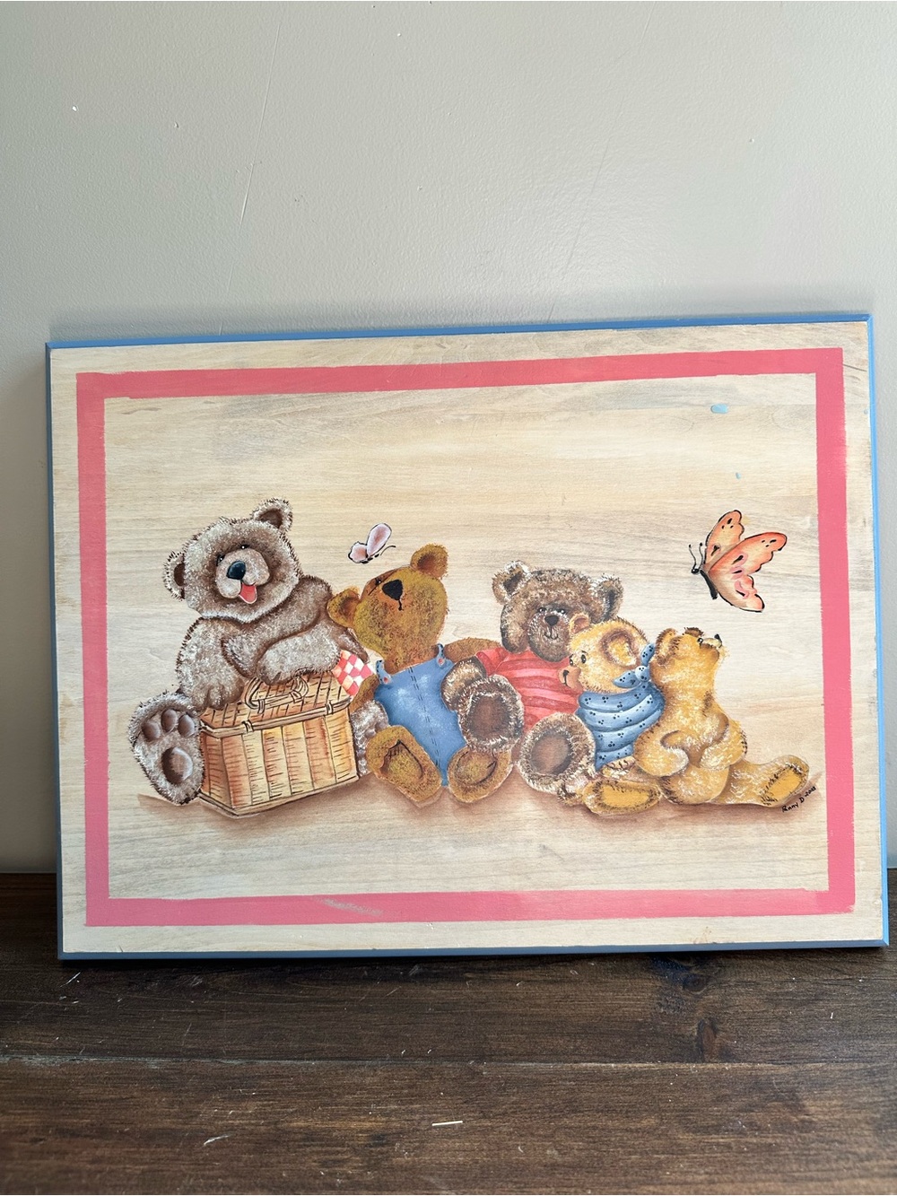 Vintage Hand-Painted Teddy Bear Wooden Plaque 🧸